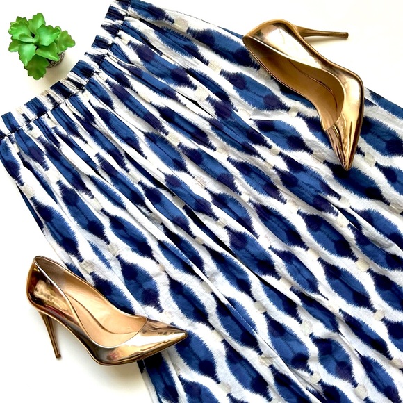 V. De. Vinster Ikat Maxi Skirt Indian Cotton Khadi Blue White Ikat Size XS - Picture 1 of 6